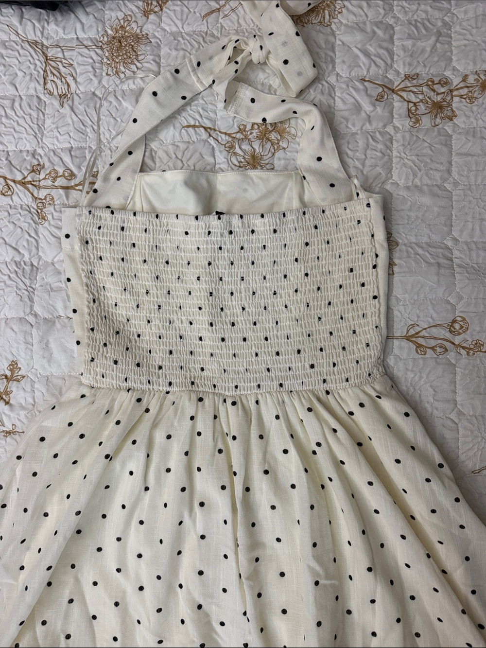 Sincerely Jules Cream Halter Mini Dress with Black Polka Dots - Picture 4 of 6